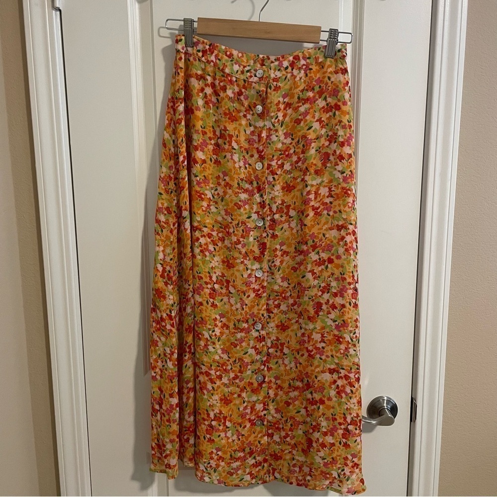 Coldwater Creek Floral Print Button Front Maxi Skirt Orange Size Petite Small